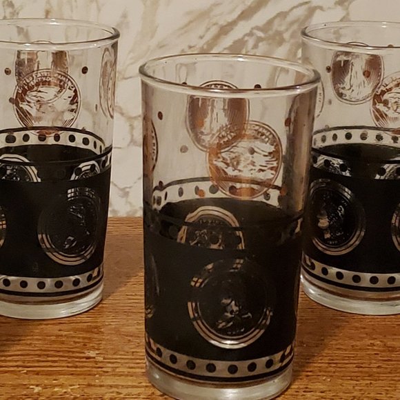 Vtg/MCM/Retro 1950/60s (6) High Ball Tumbler Glasses Black/Gold Barware-RARE - Picture 4 of 6